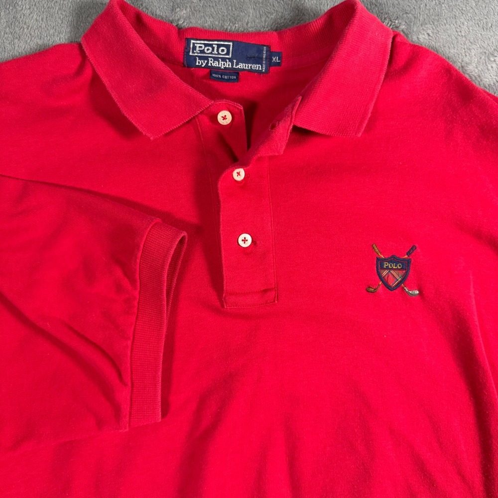 Polo Ralph Lauren Vintage Red Golf Crest Polo Shirt XL Made in Hong Kong Cotton